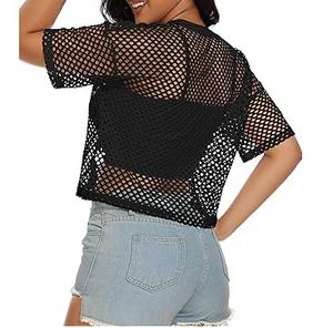 T-shirt personnalisé en maille filet de polyester et coton, effet vieilli, à manches courtes, pour l'entraînement, la gym, le fitness, pour filles, coupe ample - Product Image 6