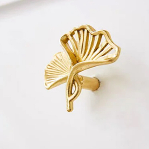 <b>Gold</b> Ginkgo Leaf Brass Handles, Unique Retro Leaf <b>Knobs</b> for <b>Cabinet</b>, Drawer & Wardrobe - Product Image 3