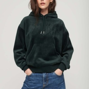Sudadera con Capucha para Mujer, Verde Oscuro, Forro Polar, Estilo Urbano, Manga Larga, Talla Grande, Color Sólido, Transpirable, de Algodón, para Otoño - Product Image 1