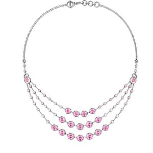Elegant Layered Station Pink Lab Diamond <b>Necklace</b> Premium Sterling Silver Bezel Set Cascading Row Luxury Occasion Fine Jewelry - Product Image 1