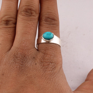 Wholesale 925 Sterling Silver Oval Turquoise <b>Ring</b> Bezel Set Natural Turquoise Cabochon <b>Plain</b> Band Gemstone Wedding Fine Jewelry - Product Image 2