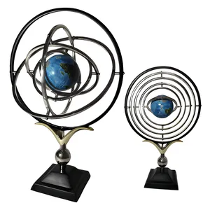 Sphère armillaire en aluminium antique faite à la main, décoration de table, or noir, nautique, maritime, astrolabe, globe, art déco, décoration vintage - Product Image 3