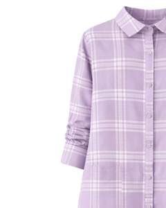 Robe chemise longue à carreaux lavande pour femme, boutonnée, décontractée, mi-longue, manches longues, personnalisable, vente en gros - Product Image 4