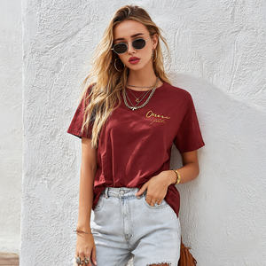 Camiseta de mujer con hombros caídos, estilo oversize, estampada, cuello redondo, ligera y holgada, para uso casual - Product Image 5