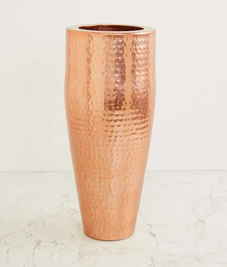 Handcrafted <b>Copper</b> color Hammered Floor <b>Vase</b> with Elegant Tall Metallic Pot and Artistic Texture for Luxury Contemporary Decor - Product Image 1