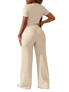 Nouveaux ensembles décontractés pour femmes, haut à manches courtes uni et pantalon large, en provenance du Bangladesh - Product Image 3