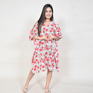 Vestido Kaftán de Algodón con Estampado Floral para Mujer, Cuello en V, Corte Holgado, Sin Mangas, Estilo Vintage con Plumas, Transpirable, para Playa o Invierno - Product Image 1