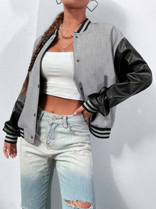 Veste de baseball courte premium pour femme, style universitaire, décontractée, 100 % laine, cuir, coupe-vent, respirante, vente en gros OEM - Product Image 4