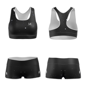 Ensemble de yoga personnalisé pour femme, imprimé par transfert thermique, soutien-gorge de sport uni à imprimé frontal, short taille mi-haute, vêtements de sport anti-humidité, directement de l'usine - Product Image 3