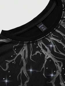 T-shirts pour hommes avec motif d'arbre abstrait, strass, 100% coton, surdimensionnés, streetwear, personnalisables, imprimés sur toute la surface, jersey lourd - Product Image 3