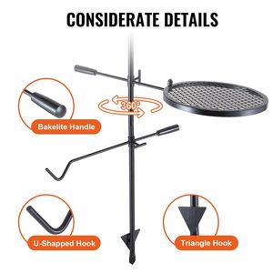Griglia per falò in acciaio resistente griglia per fuoco girevole a 360 gradi griglia per fuoco portatile all'aperto attrezzatura da cucina per il campeggio - Product Image 4