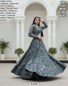 Noor-e-Zyana Traditional Floor-Length Lehenga Choli for <b>Women</b> Party Wear Tasar Silk - Product Image 4