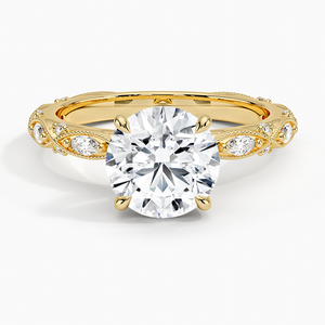 Anillo de compromiso vintage con diamantes marquise y redondos con incrustaciones milgrain - Product Image 1