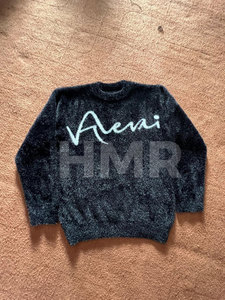 HMR Sorority Sisterhood <b>Black</b> Faux Sherpa Cardigan Crew Neck Thick Knitted Casual Winter Wear Flock Print Text - Product Image 6