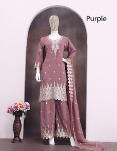 Ensemble de costume palazzo traditionnel brodé turquoise, longueur ras du sol, en viscose jacquard, tenue de mariage indienne pakistanaise pour femmes - Product Image 3