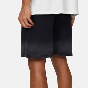 Men's Gradient Color Bermuda Shorts Mid Waist Elastic Quick Dry Knitted Casual Solid <b>Black</b> Polyester Short Pants - Product Image 5