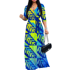 Vestido Largo Elegante con Cuello en V para Mujer, Diseño de Tatuaje Polinesio Samoano, Refresco de Verano, Moda Pasifika - Product Image 6