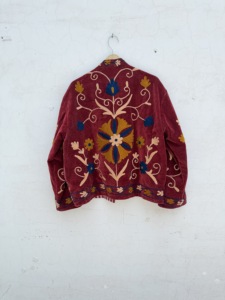 Blazer de Terciopelo con Bordado Floral a Mano, Manga Larga, Largo Regular, Chaqueta de Otoño para Mujer, Cuello Vuelto - Product Image 2