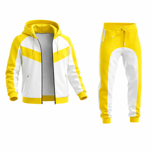 <b>Men</b>’s Yellow & <b>White</b> Hooded Tracksuit Set – Full Zip <b>Jacket</b> with Jogger Pants, Athletic Slim Fit Casual Gym Wear for <b>Men</b> - Product Image 3