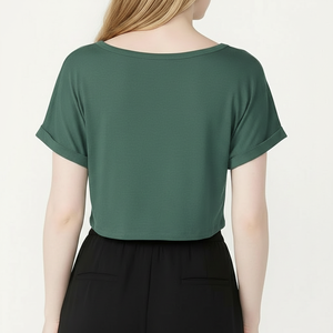 Women Breathable Crop <b>Top</b> Short Sleeve Loose Fit Lightweight Casual T Shirt Summer Beach Travel Wear OEM - Product Image 2