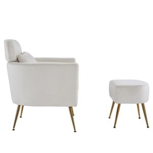 Sillón Individual de Franela para Interiores, Semi-Desmontado, con Patas y Pedales Dorados, Color Beige, para Sala de Estar - Product Image 4