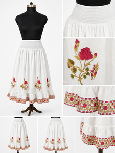 Heritage <b>White</b> Garment Women Vintage Rose Print Tiered <b>Maxi</b> Bottom Smocked High Waistband Gathered Ruffle Layered Outwear - Product Image 6