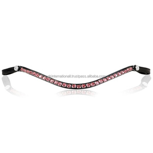 Frontal de cheval en cuir personnalisé, rond, rose, avec cristaux scintillants et strass, forme vague, disponible en toutes tailles cob. - Product Image 4
