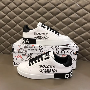รองเท้าผ้าใบ Vstreetstyle รุ่น Low-Top สีขาว หนังวัวแท้ Nappa สำหรับผู้หญิงและผู้ชาย แบบผูกเชือก ยี่ห้อ Dolcegabban ปลายรองเท้าทำจากยาง D รุ่น Albanian Albania Portofin - Product Image 3