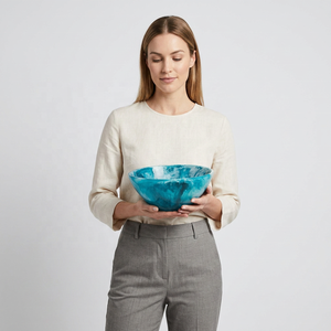 Handmade Polished Eco-Friendly Resin Bowl Blue <b>Marbled</b> Classic Design Stocked for Food Serving Gifting - Product Image 1