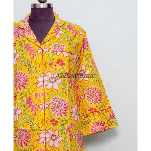 Vestido Camisero Largo 100% Algodón Puro, Cuello en V, Manga 3/4, Botones al Frente, Estilo Sexy para Club, Ajustado, Formal, Estampado Floral - Product Image 2