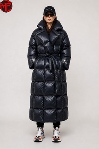Manteau long en duvet pour femme, veste matelassée imperméable coupe-vent thermique pour l'hiver avec ceinture, manteau long en duvet - Product Image 2