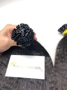 HOT K Tip Kinky Straight Hair 100% Raw Extensiones de cabello humano vietnamita Venta al por mayor Color natural para mujer negra - Product Image 2