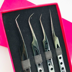 Ensemble de pinces à cils de précision en acier inoxydable, pointe lisse, design ergonomique pour la pose et le retrait des faux cils, emballage en boîte - Product Image 4