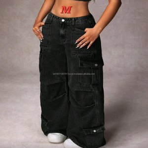 Jean Palazzo en Denim Ample et Décontracté pour Femme, Marque Populaire, Coupe Droite, Style Streetwear, avec Spandex, 6 à 8 Poches, Modèle 01, Lot de 10000 - Product Image 5