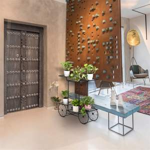 Carrito de Metal Negro para Plantas, Soporte para Maceta de 6 Niveles, Estilo Vagón Vintage, Estante de Exhibición para Interior y Exterior, Jardín, Patio y Balcón, 1 Unidad - Product Image 3