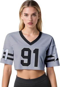 Women <b>Mesh</b> Jersey <b>Crop</b> <b>Top</b> V Neck Short Sleeve Sporty Style Breathable Quick Dry Custom Number 01 Green - Product Image 2