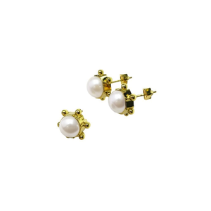 Boucles d'oreilles clous géométriques en perles pour femmes - Bijoux tendance religieux en alliage de zinc plaqué or 18 carats - Product Image 2