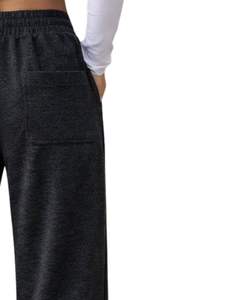 Pantalon de jogging ample en molleton noir anthracite pour femme, avec passepoil latéral, taille élastique et cordon de serrage, coupe décontractée, idéal pour la détente - Product Image 5