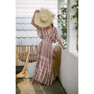 Women's <b>Boho</b> Plaid V-Neck Maxi Dress Casual Loose Beach Summer Long 100% Cotton Batwing Sleeves Eco-Friendly - Product Image 1