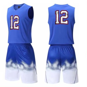 Conjunto de Camiseta de Baloncesto sin Mangas Azul, Nombre del Equipo Personalizado, Número 12, Impresión Sublimada, Absorbe la Humedad, Cintura Elástica Ecológica - Product Image 1