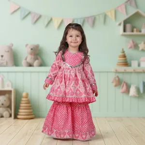 Kurta Anarkali rose à imprimé floral en pur coton pour bébés filles, coupe ample, longueur ras du sol, infroissable, idéal pour les fêtes - Product Image 1