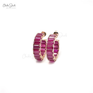 14K ของแข็งสีเหลืองทอง5X3MM มรกตตัดพลอยทับทิมห่วงต่างหูอัญมณีสีทองที่ดีงามเครื่องประดับของขวัญที่ดีจัดส่งรวดเร็วมาก - Product Image 2