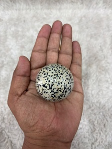 Dalmatian jasper <b>sphere</b> featuring creamy stone tones playful dark speckles rounded shaping smooth polish and distinctive - Product Image 1