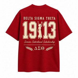 เดลต้า ซิกมา ทีต้า DST 1913 เสื้อยืดผ้าฝ้ายสีแดงแขนสั้น O-Neck เสื้อเจอร์ซีย์ลำลองผู้ชายทรงพอดีตัวพร้อมดีไซน์ลายตัวอักษร - Product Image 6
