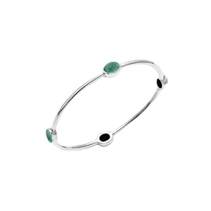 925 Sterling Silver Oval Dyed Emerald Gemstone Handmade <b>Bangle</b> – Stackable Silver <b>Bangle</b> for Women - Product Image 1