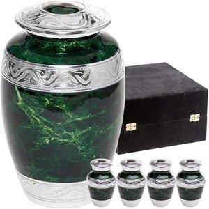 Urna Funeraria de Aluminio Verde Resistente para Cenizas de Adultos con Bandas Decorativas Plateadas y Tapa Metálica, Urna Grande - Product Image 2