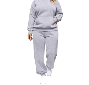 Conjunto Deportivo de Primera Calidad para Mujer, Ecológico, Transpirable, de Color Sólido, con Sudadera Larga y Pantalones Anchos de Felpa, Elegante - Product Image 1