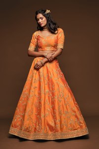 <b>Orange</b> Embroidered Wedding Lehenga Choli Art Silk <b>Saree</b> Set Bride Festival Formal Wear Rivaayat House In-Stock Items - Product Image 6