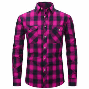 Men's Red Plaid Long Sleeve Casual <b>Shirt</b> Full Button Down <b>Collar</b> Flannel Fabric Breathable Autumn Wear - Product Image 4