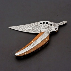 Cuchillo Plegable Utilitario de Acero de Damasco Hecho a Mano con Punta Caída, Mango de Madera Personalizable, OEM, para Caza, Regalo de Aniversario de Bodas - Product Image 4